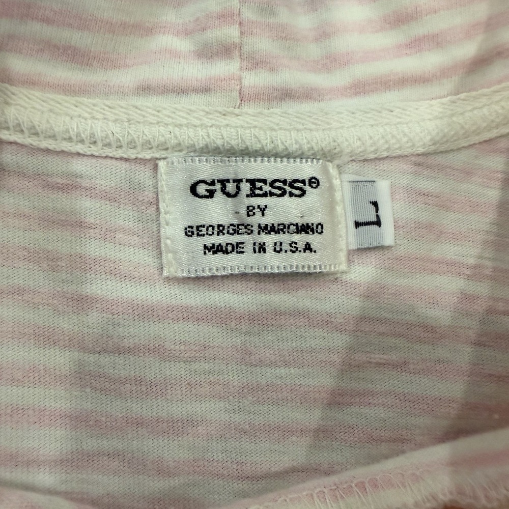 Vintage 90's Guess Jeans USA Pink & White Striped Short Sleeve Shirt Size Large - Picture 3 of 9